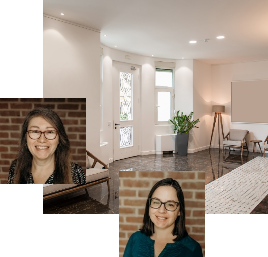 Collage of smiling team members and reception area at Unique Dental of Putnam